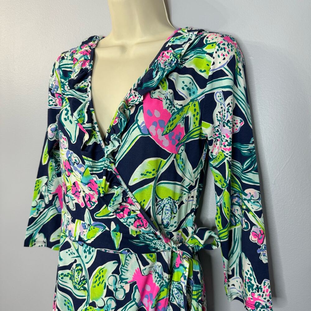 Lilly Pulitzer Jessalynne Wrap Romper Bright Navy Sway This Way Floral Small New - Picture 6 of 16